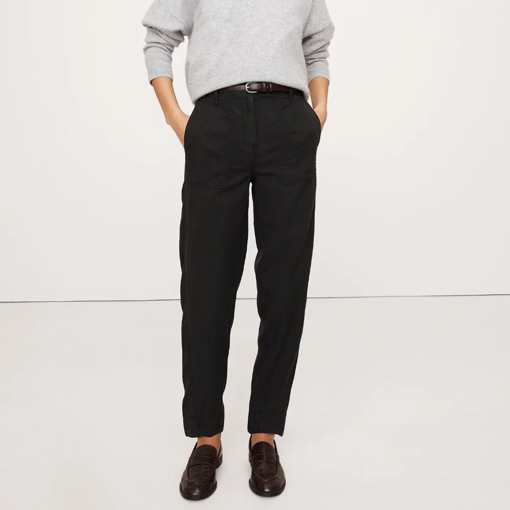 NWT! Banana Republic Black Cotton-Tencel Barrel Leg Soma Twill Pants XS